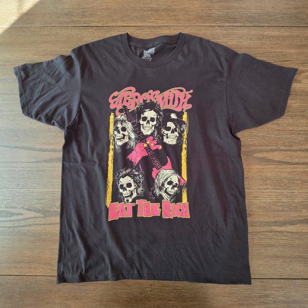 Aerosmith Eat The Rich Graphic T-Shirt Mens Large Black Cotton NWOT